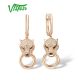 VISTOSO 14K 585 Rose Gold Leopard Earrings Emerald  Diamond Engagement Fine Jewelry