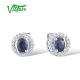 VISTOSO 14K 585 White Gold Stud Earrings Diamonds Blue Sapphire Sample Round Fine Jewelry