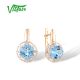 VISTOSO 14K 585 Rose Gold Sparkling Blue Topaz Diamond Classic Earrings Jewelry