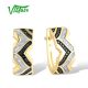 VISTOSO Genuine 14K 585 Yellow Gold Earrings White & Black Diamond Unique Wave Fine Jewelry