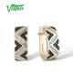 VISTOSO Authentic 14K 585 Yellow Gold Earrings White & Black Diamond Wave Shape  Fine Jewelry