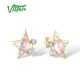 VISTOSO Pure 14K 585 Yellow Gold Earrings For Women Sparkling Blue Moonstone White Topaz Stud Earrings Stars Trendy Fine Jewelry