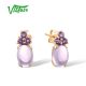 VISTOSO14K 585 Yellow Gold Stud Earrings Amethyst Classic Fashion Fine Jewelry