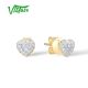 VISTOSO 14K 585 Yellow Gold Stud Earrings Natural Diamond Little Heart Fine Jewelry