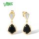 VISTOSO Genuine 14K 585 Yellow Gold Stud Earrings For Women Sparkling Diamonds Black Agate Classic Dangling Chic Fine Jewelry