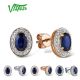 VISTOSO Pure 14K 585 Rose/White Gold Earrings Stud For Women Elegant Blue Sapphire Sparkling Diamond Unique Trendy Fine Jewelry