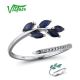 VISTOSO 14K White Gold Rings Diamond Blue Sapphire/Emerald Engagement Anniversary Fine Jewelry