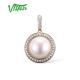 VISTOSO 14K 585 Rose Gold Diamond Elegant Fresh Water Pearl Pendant