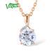 VISTOSO Gold Pendant For Women Genuine 14K 585 Rose Gold Radiant Blue Topaz Sparkling Diamond Pendant Delicate Fine Jewelry