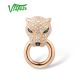 VISTOSO 14K 585 Rose Gold Leopard Pendant Emerald Sparkling Diamond Engagement Fine Jewelry