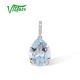 VISTOSO 14K 585 Rose Gold Pendant  Pear Shape Natural Sky Blue Topaz Diamonds Fine Jewelry