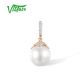 VISTOSO Authentic14K 585 Rose Gold Pendant For Women Sparkling Diamond Fresh Water White Pearl Delicate Simple Fine Jewelry