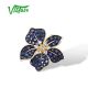 VISTOSO 9K 375 Yellow Gold Pendant For Women Lab Created Sapphire White Topaz Blue Lily Flower Pendant Delicate Fine Jewelry