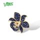 VISTOSO 9K 375 Yellow Gold Pendant For Women Lab Created Sapphire White Topaz Blue Lily Flower Pendant Delicate Fine Jewelry