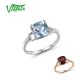 VISTOSO Pure14K 585 White Gold Rose Gold Ring For Women Sparkling Diamond Limpid Sky Blue Topaz Garnet Anniversary Classic Fine Jewelry