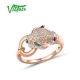 VISTOSO 14K 585 Rose Gold  Leopard Ring Emerald Sparkling Diamond Anniversary Jewelry