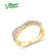 VISTOSO Genuine 14K 585 Yellow Gold For Women Sparkling Cross Diamond Ring