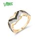 VISTOSO Genuine 14K 585 Yellow Gold Band Ring  White & Black Diamonds Fine Jewelry