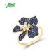 VISTOSO Pure 9K 375 Yellow Gold Rings For Women lab Created Sapphire White Topaz Blooming Flower Anniversary Gifts Fine Jewelry